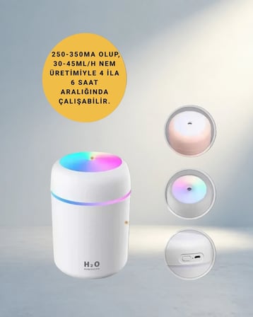 Kompakt Usb Mini Nemlendirici 300Ml Su Kapasiteli
