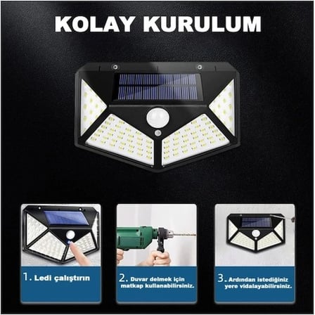 Güçlü 100 Led Dış Mekan Solar Lamba 270°