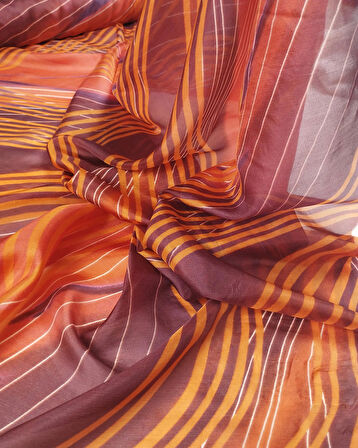 %100 İpek Mor Turuncu Renklerde Kumaş En: 135 cm