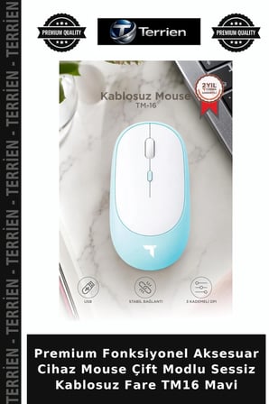 Premium Fonksiyonel Aksesuar Cihaz Mouse Çift Modlu Sessiz Kablosuz Fare TM16 Mavi