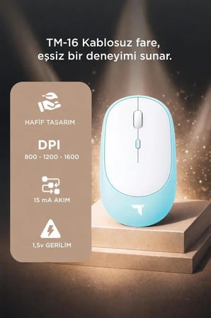 Premium Fonksiyonel Aksesuar Cihaz Mouse Çift Modlu Sessiz Kablosuz Fare TM16 Mavi