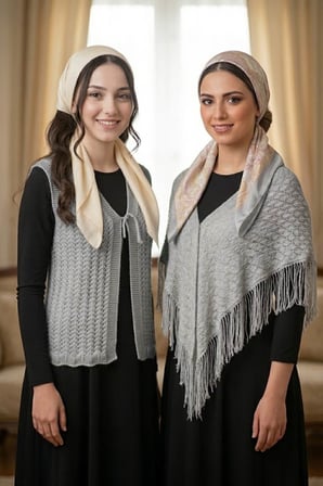 Gelin Yeleği ve Gelin Şalı, Kristal Simli Çeyizlik Yelek ve Şal — RENK: Gri