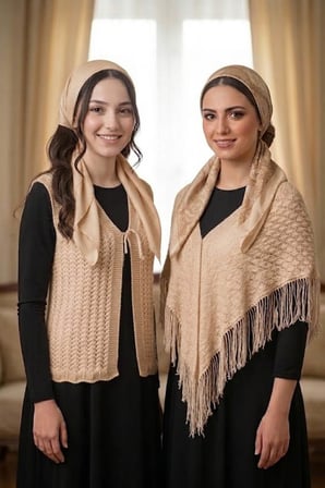 Gelin Yeleği ve Gelin Şalı, Kristal Simli Çeyizlik Yelek ve Şal — RENK: Kahverengi