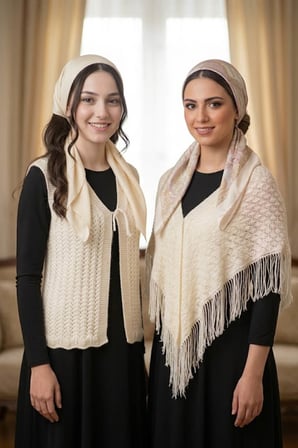 Gelin Yeleği ve Gelin Şalı, Kristal Simli Çeyizlik Yelek ve Şal — RENK: Krem