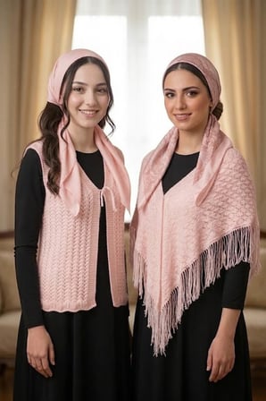 Gelin Yeleği ve Gelin Şalı, Kristal Simli Çeyizlik Yelek ve Şal — RENK: Pudra