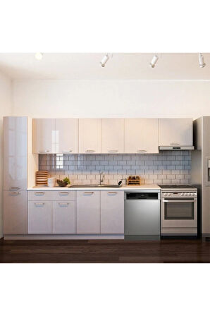 Avlonya Hazır Mutfak Dolabı Kiler Dahil 320cm-Beyaz Laminat Tezgah Dahil-BulaşıkMakinesi Yeri Mevcut