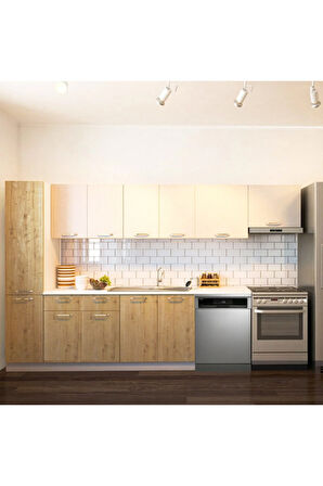 Avlonya Hazır Mutfak Dolabı Kiler Dahil 320cm-Beyaz Laminat Tezgah Dahil-BulaşıkMakinesi Yeri Mevcut