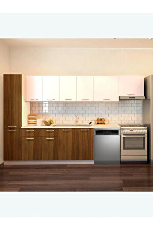 Avlonya Hazır Mutfak Dolabı Kiler Dahil 320cm-Beyaz Laminat Tezgah Dahil-BulaşıkMakinesi Yeri Mevcut
