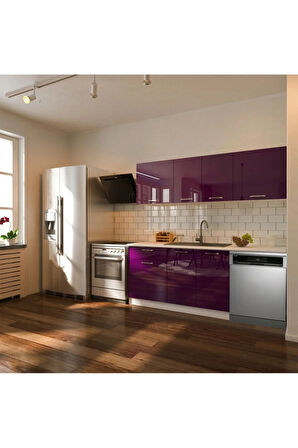 Fier Hazır Mutfak Dolabı 200 cm– Parlak-Beyaz Laminat Tezgah Dahil-Bulaşık Makinesi Yeri Mevcut