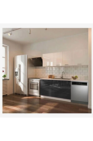 Fier Hazır Mutfak Dolabı 200 cm– Parlak-Beyaz Laminat Tezgah Dahil-Bulaşık Makinesi Yeri Mevcut