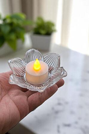 3lü Lotus Model Cam Mumluk İçinde Tealight Led Mum Seti