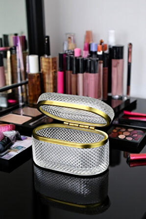 Gold Detaylı Cam Mücevher & Takı Kutusu 14x9x8 cm