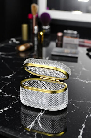 Gold Detaylı Cam Mücevher & Takı Kutusu 14x9x8 cm