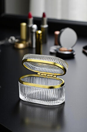 Gold Detaylı Cam Mücevher & Takı Kutusu 14x9x8 cm