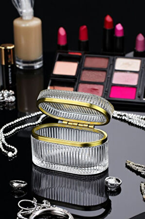 Gold Detaylı Cam Mücevher & Takı Kutusu 14x9x8 cm