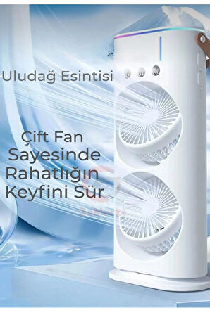 Smart Taşınabilir Işıklı 3 Spreyli Şarjlı Vantilatör Buzlu Buharlı  Mini Fan Nemlendirici