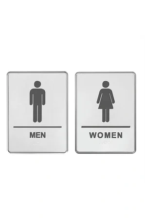 Kadın Erkek Wc Yönlendirme Levhası Seti - 15X20 cm Kabartmalı ve Braille Alfabeli Kendinden Yapışkanlı Tuvalet Tabelası