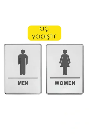 Kadın Erkek Wc Yönlendirme Levhası Seti - 15X20 cm Kabartmalı ve Braille Alfabeli Kendinden Yapışkanlı Tuvalet Tabelası