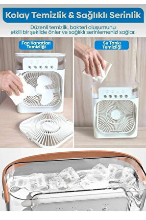 Yeni Işıklı Klima 5 Spreyli Vantilatör Buzlu Buharlı Mini Klima Mini Fan Buzlu Fan