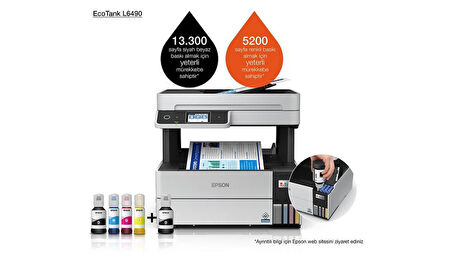 EPSON EcoTank L6490 Yazıcı Tarayıcı Fotokopi Faks Wi-F Direct Inkjet Tanklı 