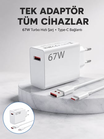 67 Watt Güvenli Hızlı Şarj Adaptörü Samsung M31 M33 M51 Uyumlu Yeni Nesil