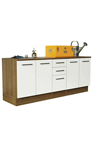 Vant Mutfak 4 Kapaklı-3 Çekmeceli Alt Modül -200 cm - Çok Amaçlı Dolap -Beyaz-Tezgah Dahil