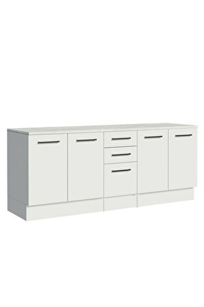 Vant Mutfak 4 Kapaklı-3 Çekmeceli Alt Modül -200 cm - Çok Amaçlı Dolap -Beyaz-Tezgah Dahil