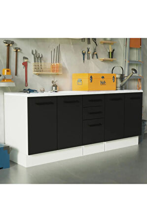 Vant Mutfak 4 Kapaklı-3 Çekmeceli Alt Modül -200 cm - Çok Amaçlı Dolap -Beyaz-Tezgah Dahil