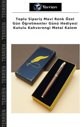 Toplu Sipariş Mavi Renk Özel Gün Öğretmenler Günü Hediyesi Kutulu Kahverengi Metal Kalem