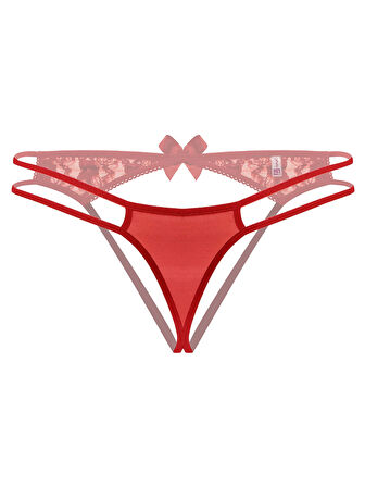 Kırmızı Dantelli Arkası Açık Fantezi Külot Tanga