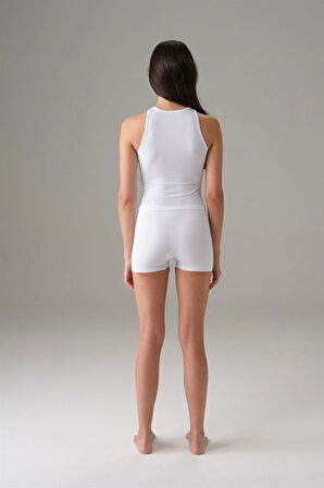 Doreanse Kadın Halter File Yaka Atlet Beyaz 9401