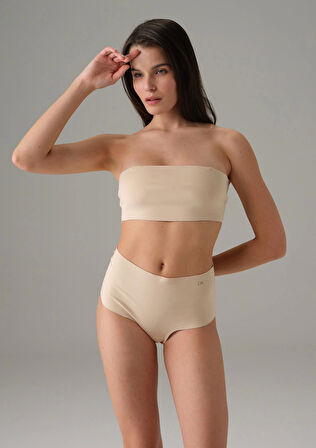 Kadın Ten Dikişsiz Yüksek Bel Marka Baskılı Slip 7003