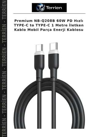Premium NB-Q208B 60W PD Hızlı TYPE-C to TYPE-C 1 Metre İletken Kablo Mobil Parça Enerji Kablosu