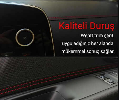 Araç Içi Kırmızı Dikiş Detaylı Kendinden Yapışkanlı Deri Trim Şerit 2,5 Metre