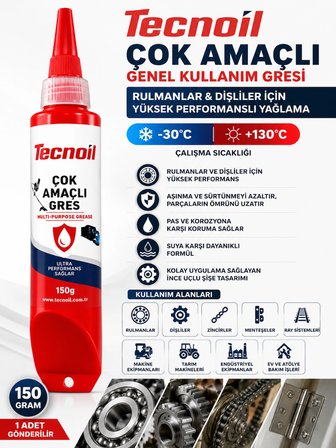 Çok Amaçlı Gres Tüm Rulman Ve Dişliler Ve Mekanik Aksamlarda Kullanılabilir -30 Derece + 130 Derece 150 Gram