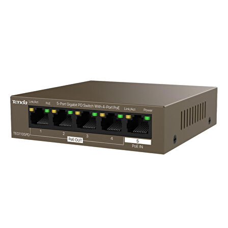 TENDA TEG1105PD 4GE PoE Port (30W), 1GE PoE-IN Aktarım Switch