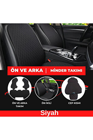 Araba Koltuk Minderi Kumaş Üçlü Koltuk Minderi Terletmez Ergonomik Siyah