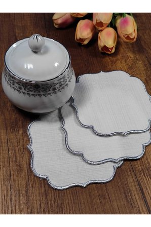 GÜMÜŞ Nakışlı Beyaz Kumaş İşlemeye Uygun Linen Keten Etamin Kumaş Kahve Yanı Kokteyl Sunum Peçete6lı