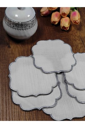 GÜMÜŞ Nakışlı Beyaz Kumaş İşlemeye Uygun Linen Keten Etamin Kumaş Kahve Yanı Kokteyl Sunum Peçete6lı