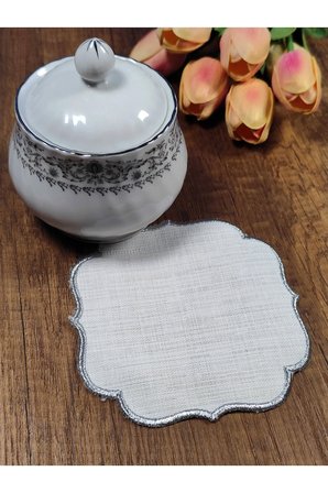 GÜMÜŞ Nakışlı Beyaz Kumaş İşlemeye Uygun Linen Keten Etamin Kumaş Kahve Yanı Kokteyl Sunum Peçete6lı