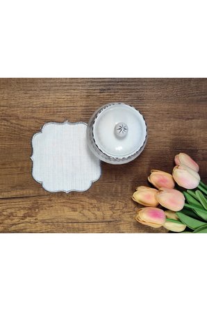 GÜMÜŞ Nakışlı Beyaz Kumaş İşlemeye Uygun Linen Keten Etamin Kumaş Kahve Yanı Kokteyl Sunum Peçete6lı