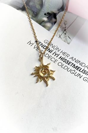 Çelik Kolye Güneş Model Altın Renkli İnce Zincir Çelik