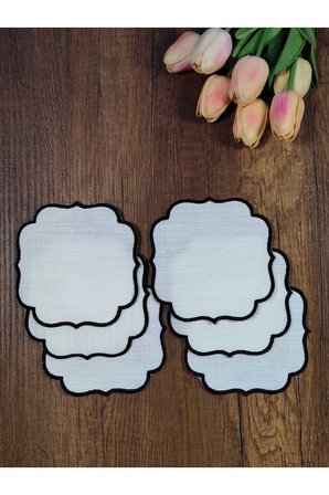 SİYAH Nakışlı Beyaz Kumaş İşlemeye Uygun Linen Keten Etamin Kumaş Kahve Yanı Kokteyl Sunum Peçete6lı