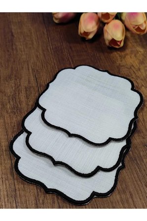 SİYAH Nakışlı Beyaz Kumaş İşlemeye Uygun Linen Keten Etamin Kumaş Kahve Yanı Kokteyl Sunum Peçete6lı