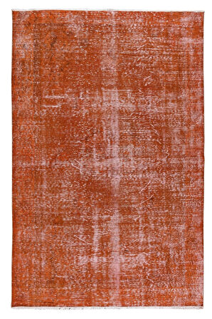 200x300 Cm El Dokuması Otantik Eski Anadolu Halısı, Modern Turuncu El Yapımı Yünlü Halı