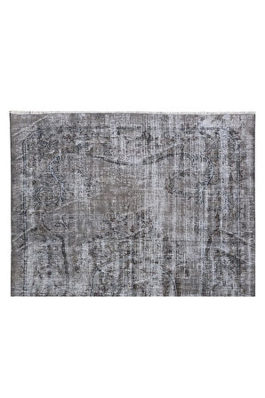 180x267 Cm El Dokuması Yeniden Boyanmış Eski Türk Halısı, Modern Gri El Yapımı Yünlü Halı