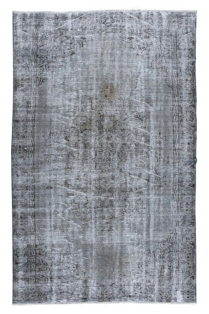 177x283 Cm El Dokuması Yeniden Boyanmış Eski Türk Halısı, Modern Gri El Yapımı Yünlü Halı