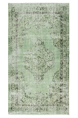 176x300 Cm El Dokuması Yeniden Boyanmış Eski Türk Halısı, Modern Yeşil El Yapımı Yünlü Halı