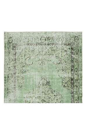 176x300 Cm El Dokuması Yeniden Boyanmış Eski Türk Halısı, Modern Yeşil El Yapımı Yünlü Halı