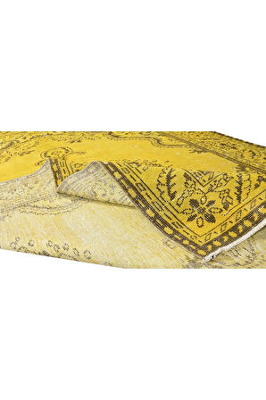 188x313 Cm El Dokuması Yeniden Boyanmış Eski Türk Halısı, Modern Sarı El Yapımı Yünlü Halı